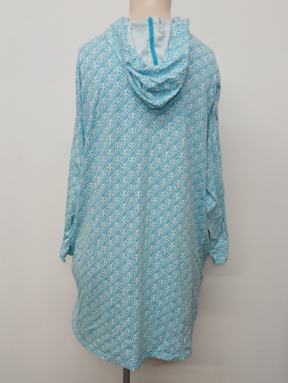 Lands' End Teal and White Printed Hooded Top Coverup Size 3x - Picture 3 of 10